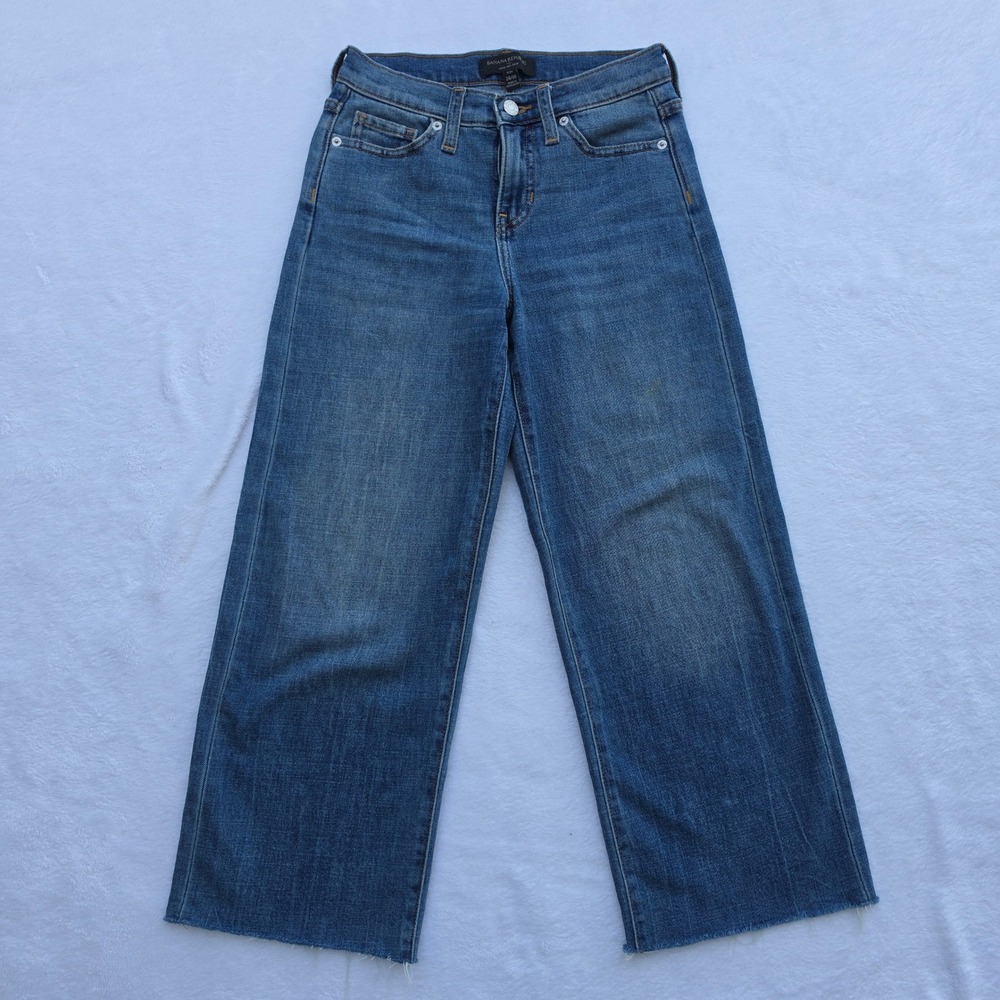Banana Republic Wide Leg Crop Jeans Petite 24/00 Medium Wash Raw Hem Denim